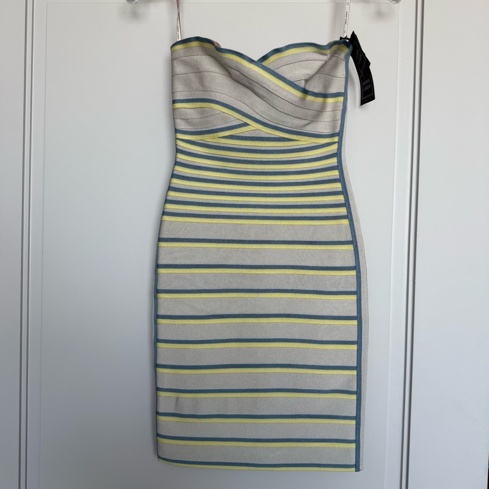 Herve Leger Blue and Yellow Striped Bandage dress - Picture 5 of 11